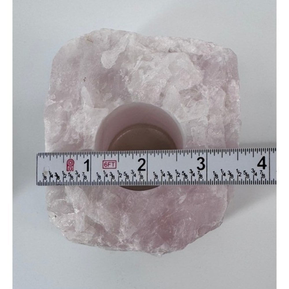 Rose Quartz Crystal Candle Tealight Votive Holders Set of 2 Raw Gemstone Carved - Picture 12 of 16